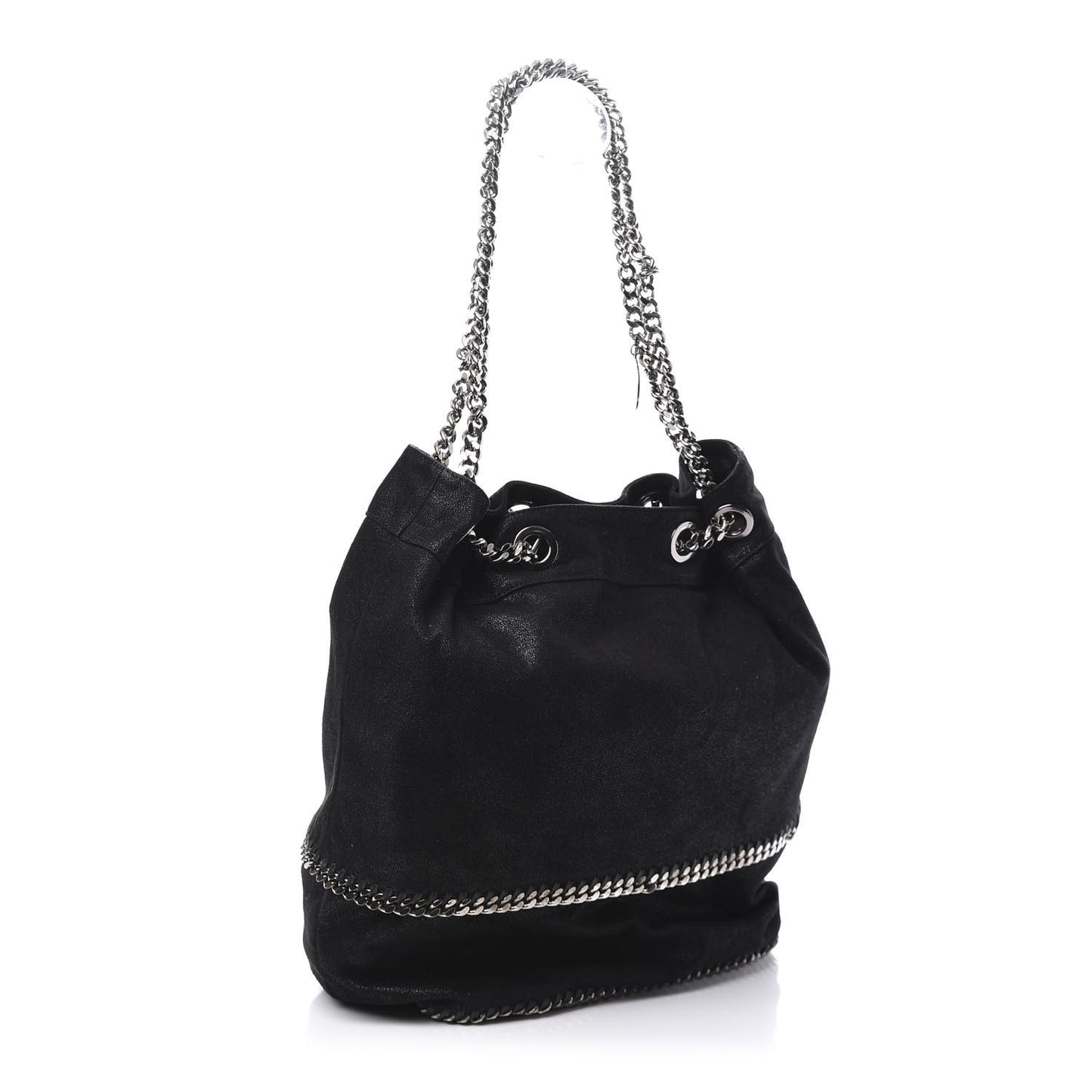 Chamois Shiny Dotted Falabella Bucket Bag Ruthenium