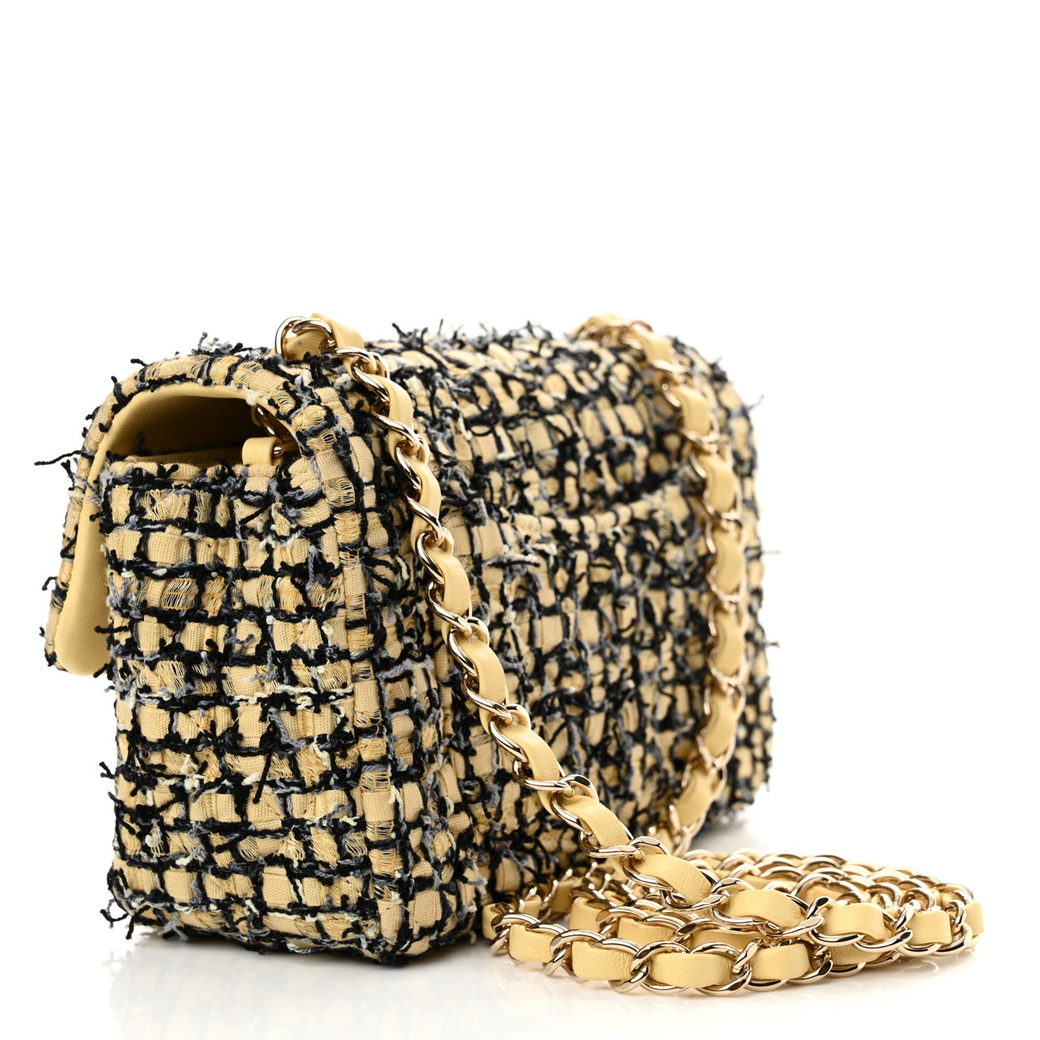 Chanel Tweed Quilted Mini Rectangular Flap Yellow Black 3 of 11