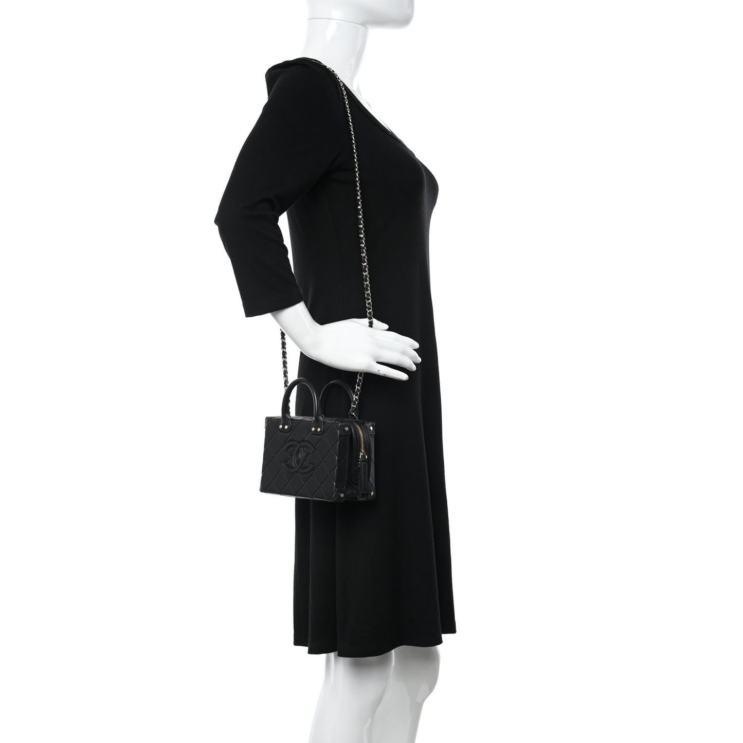 Calfskin Quilted Small Studded Square Vanity Case Black