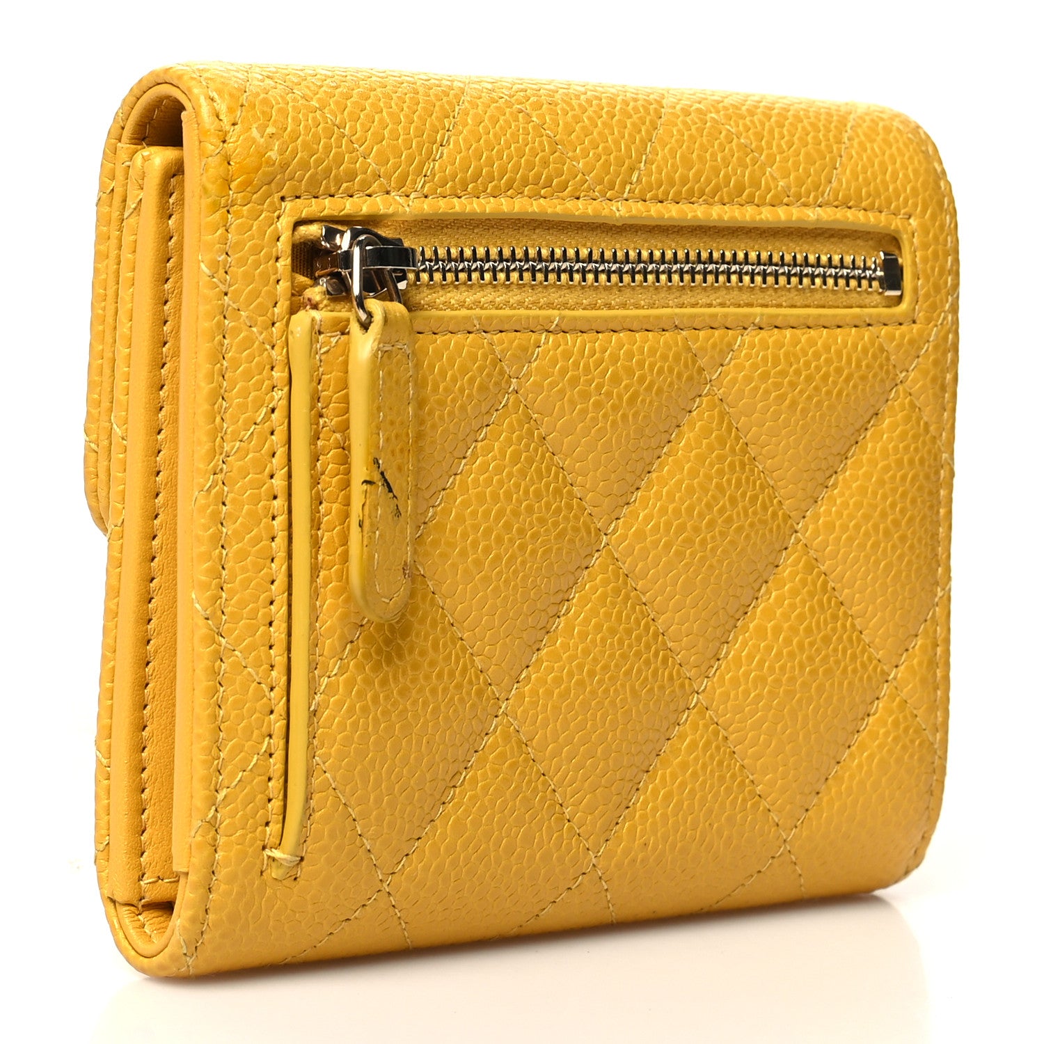 Chanel Caviar Quilted Compact Flap Wallet Yellow 3 of 14