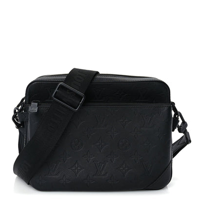 Louis Vuitton Calfskin Monogram Shadow Trio Messenger  Black 1 of 8