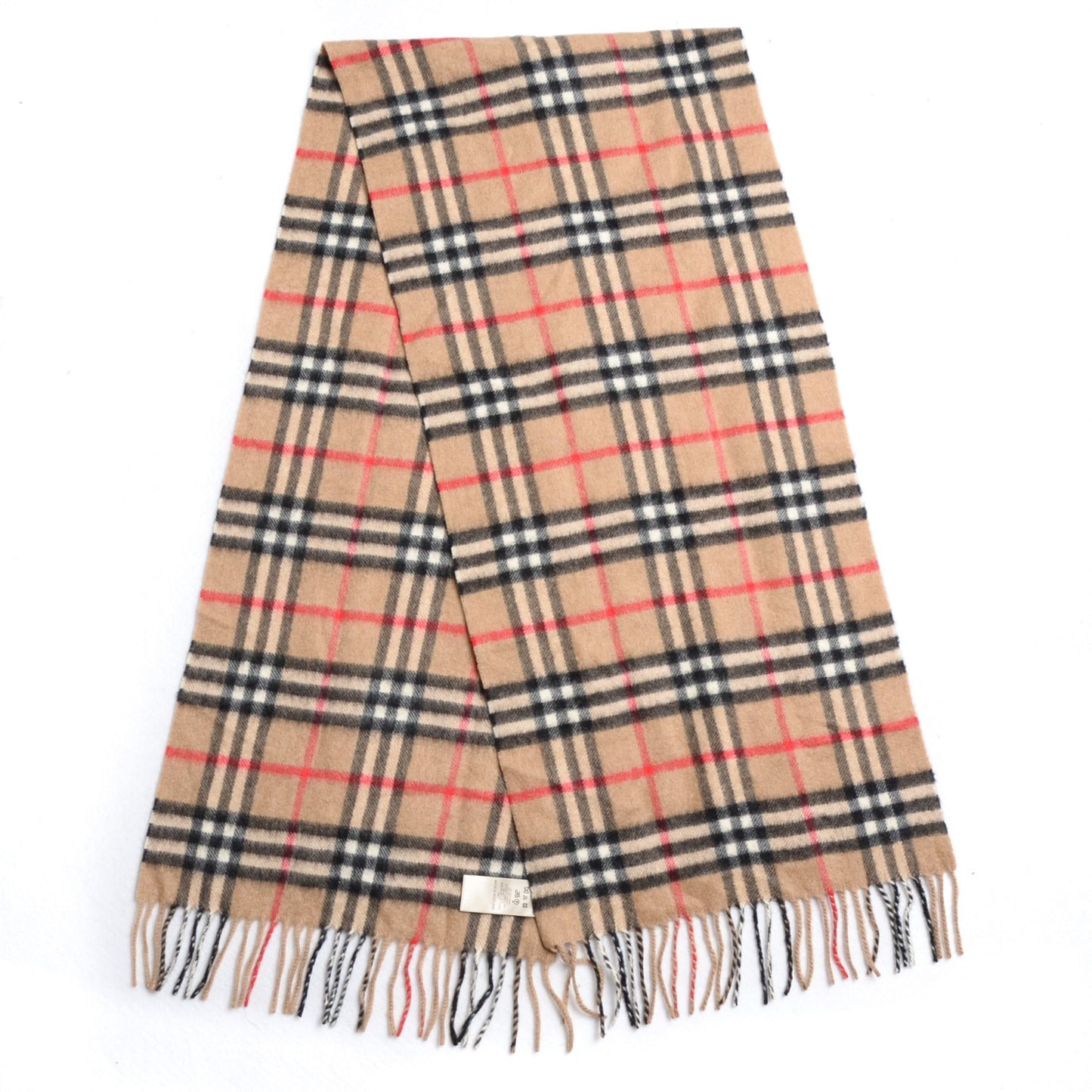 Lambswool Check Fringe Scarf Camel