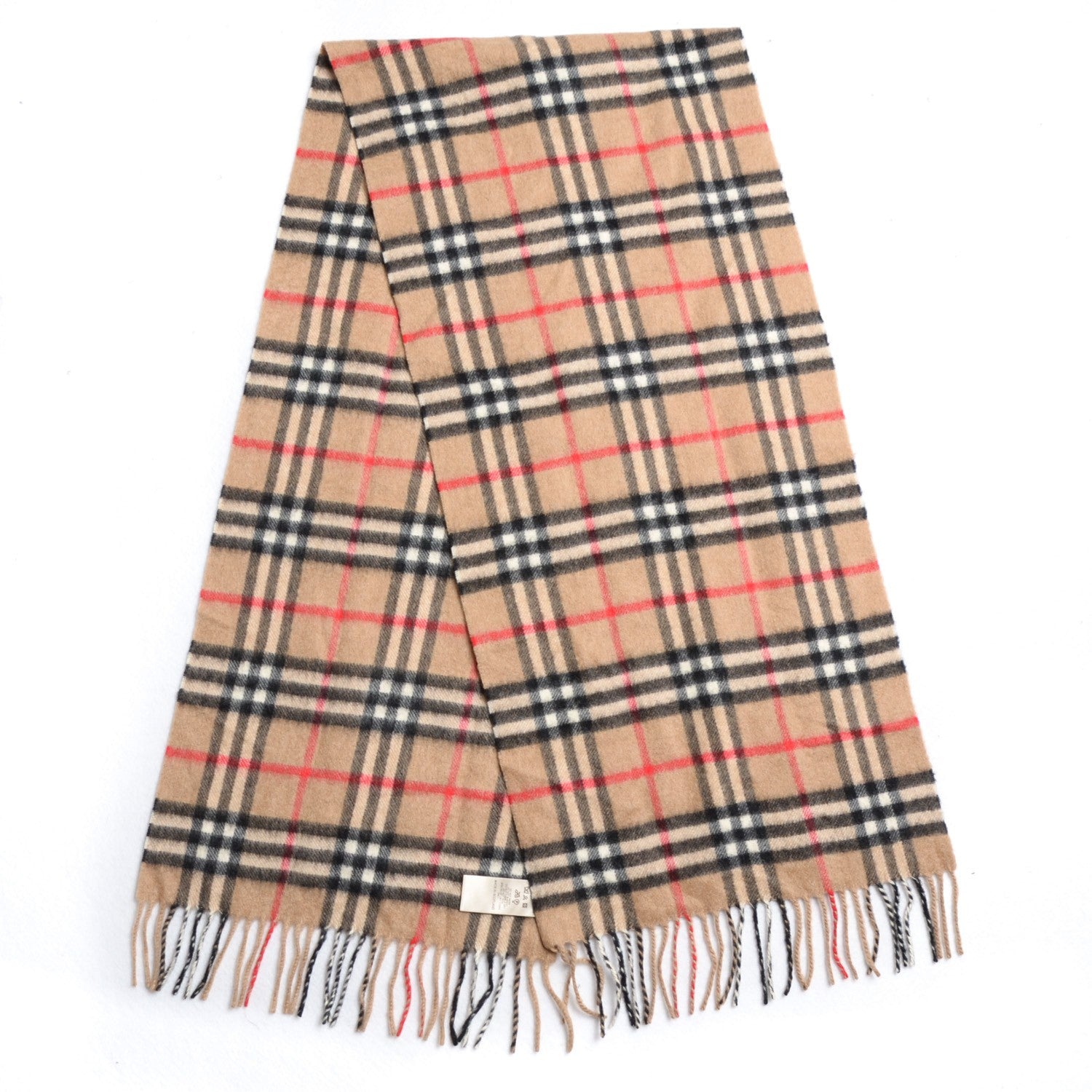 Burberry Lambswool Check Fringe Scarf Camel 3 of 5