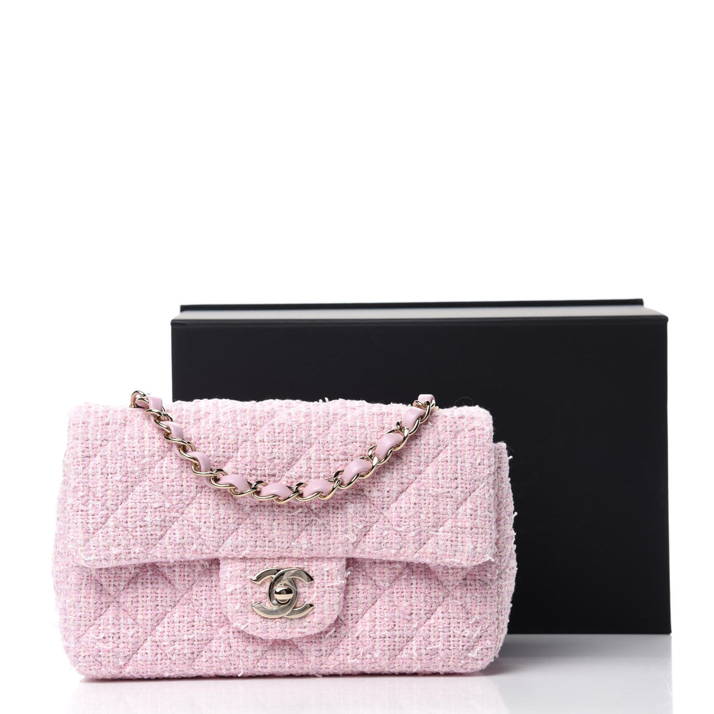 Tweed Quilted Mini Rectangular Flap Pink