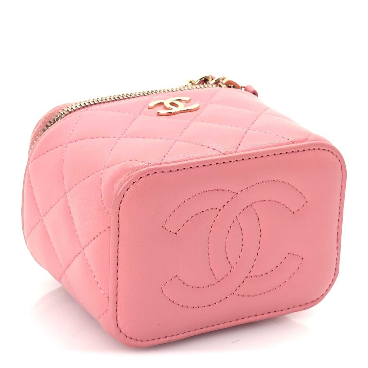 Chanel Lambskin Quilted Top Handle Mini Vanity Case With Chain Pink 3 of 9
