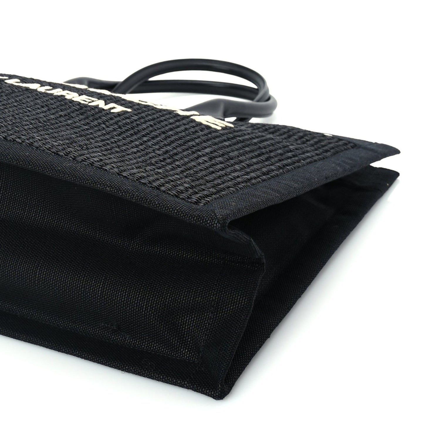 Raffia Linen Calfskin Rive Gauche Tote  Black