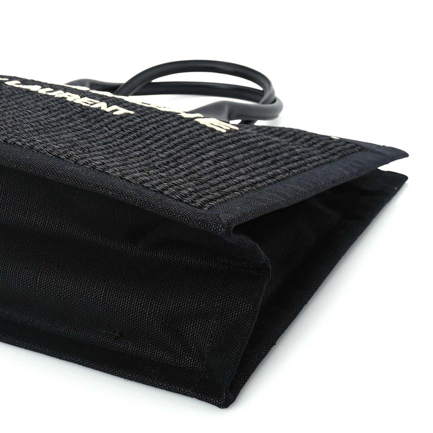 Saint Laurent Raffia Linen Calfskin Rive Gauche Tote  Black 8 of 8