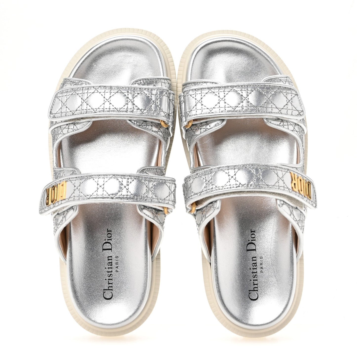 Laminated Sheepskin Cannage Dior Or Dioract Slide Sandals 39 Steel