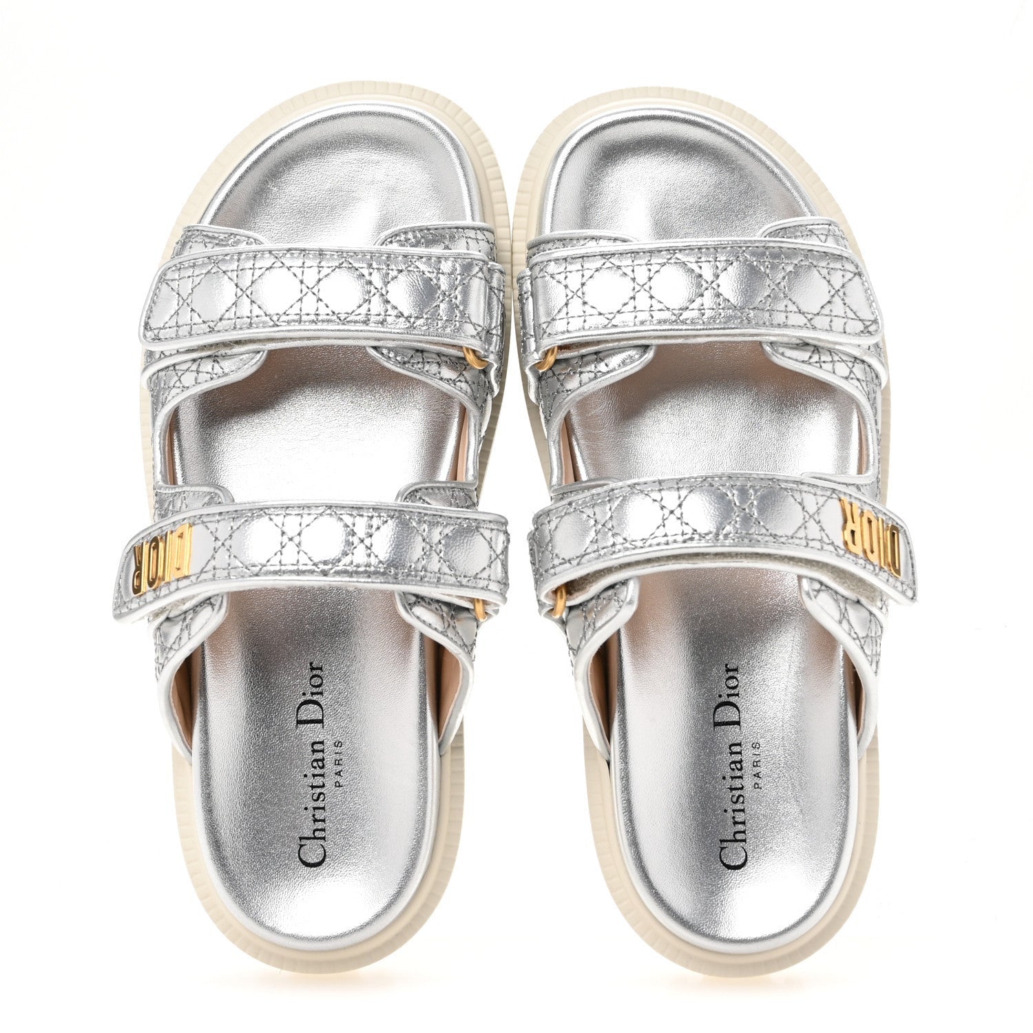 Christian Dior Laminated Sheepskin Cannage Dior Or Dioract Slide Sandals 39 Steel 2 of 7