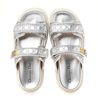 Christian Dior Laminated Sheepskin Cannage Dior Or Dioract Slide Sandals 39 Steel 2 of 7