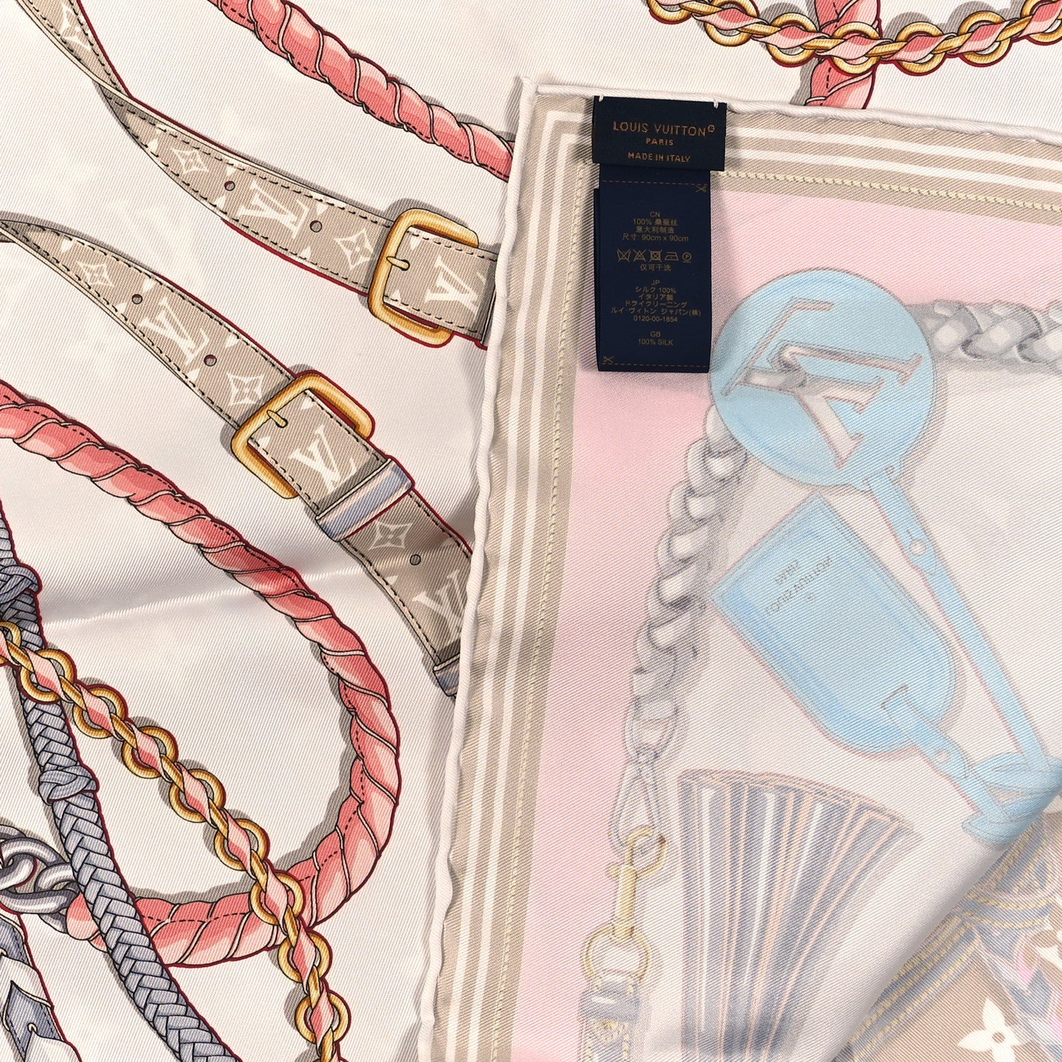 Louis Vuitton Silk Mix and Straps Square 90 Scarf Beige 3 of 3