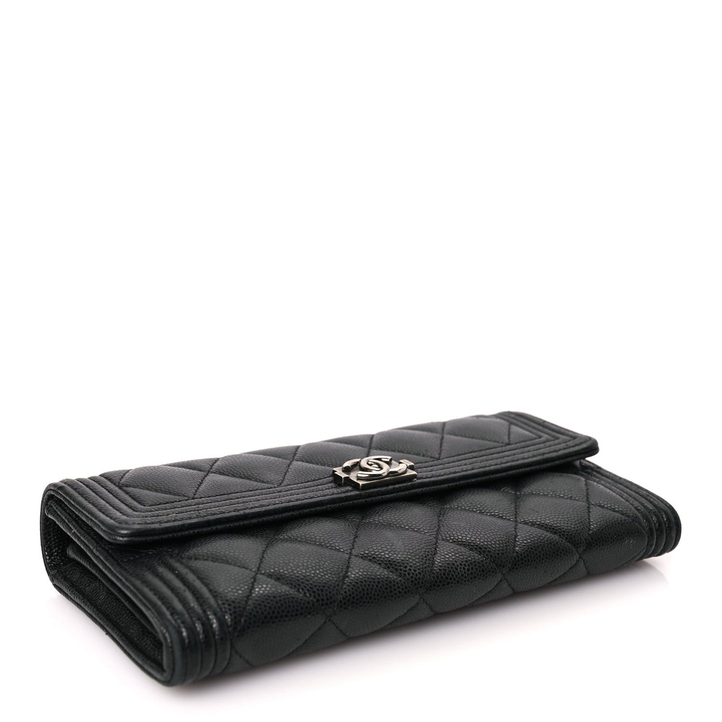 Caviar Quilted Long Boy Flap Wallet Black