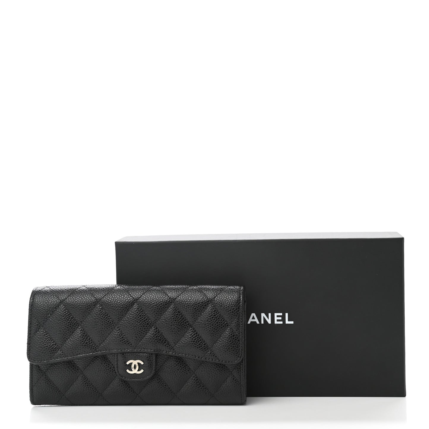 Caviar Quilted Large Gusset Flap Wallet Black