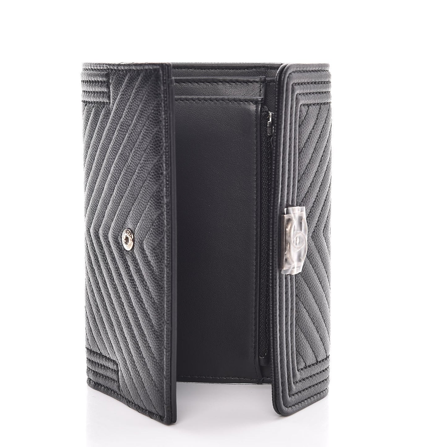 Caviar Chevron Quilted Medium Boy Flap Wallet Black