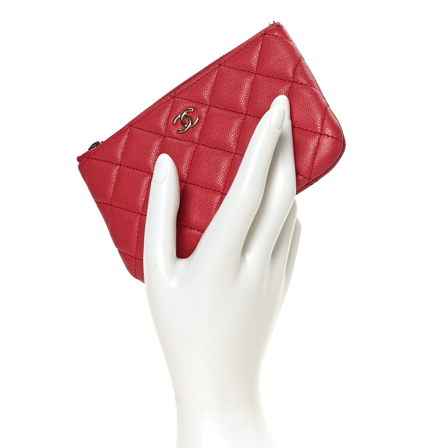 Iridescent Caviar Quilted Small Cosmetic Case Dark Pink