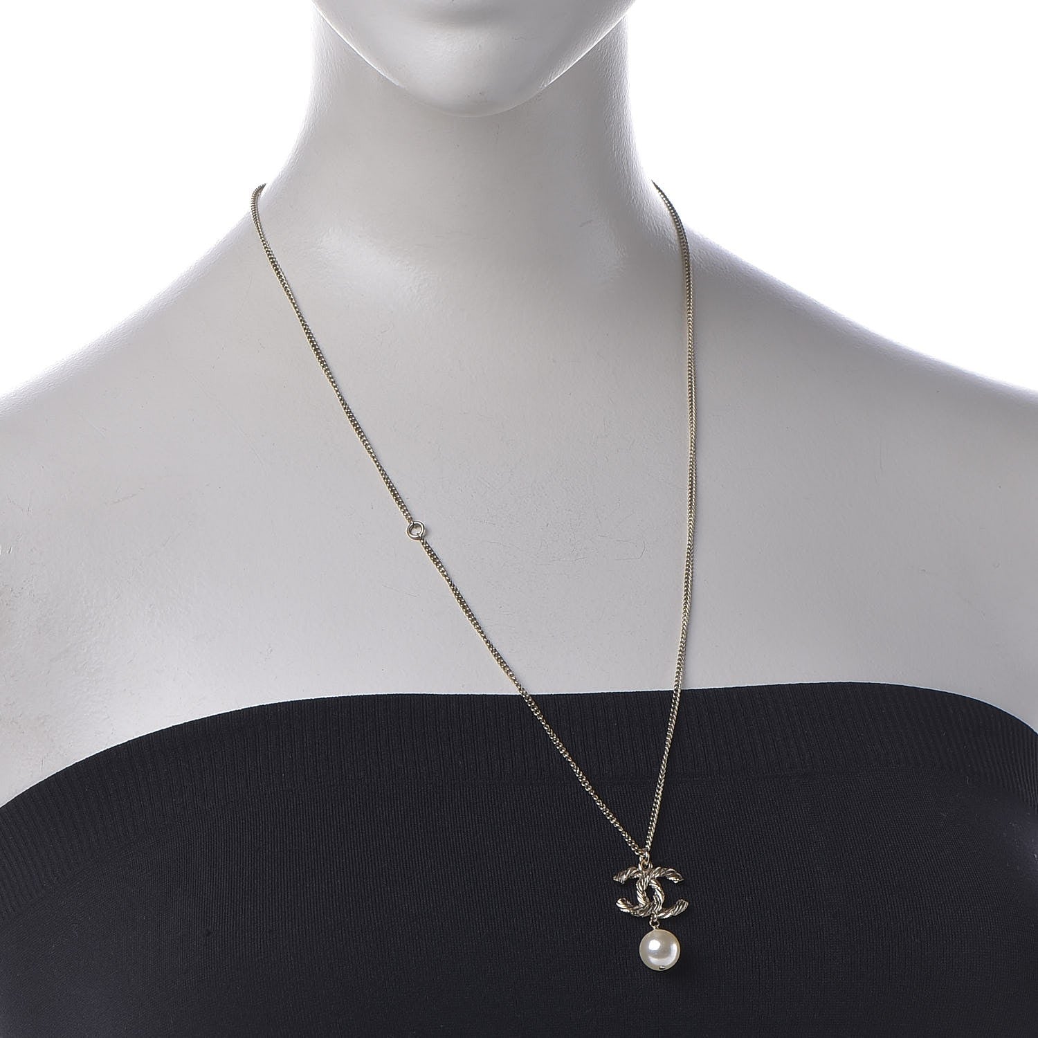 Chanel Pearl Crystal Twisted CC Drop Necklace Gold 2 of 5