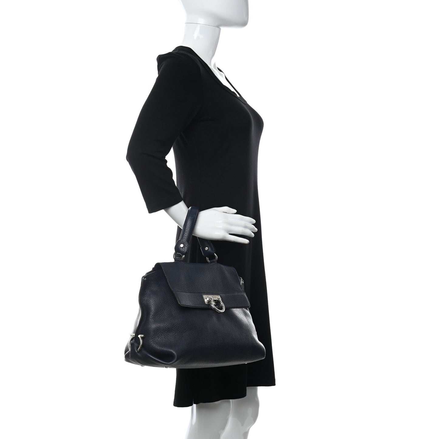 Grained Calfskin Sofia Satchel Navy