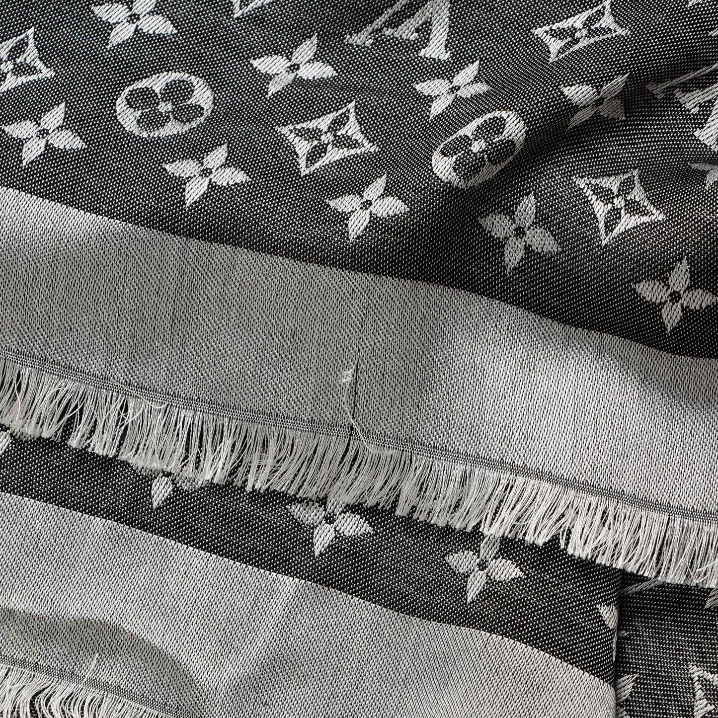 Silk Wool Monogram Denim Shawl Black