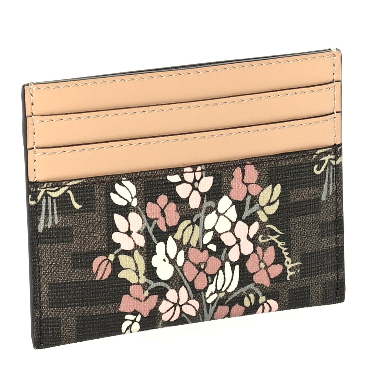 Fabric Jacquard FF 1974 Bouquet Print Card Holder Tobacco Brown Multicolour