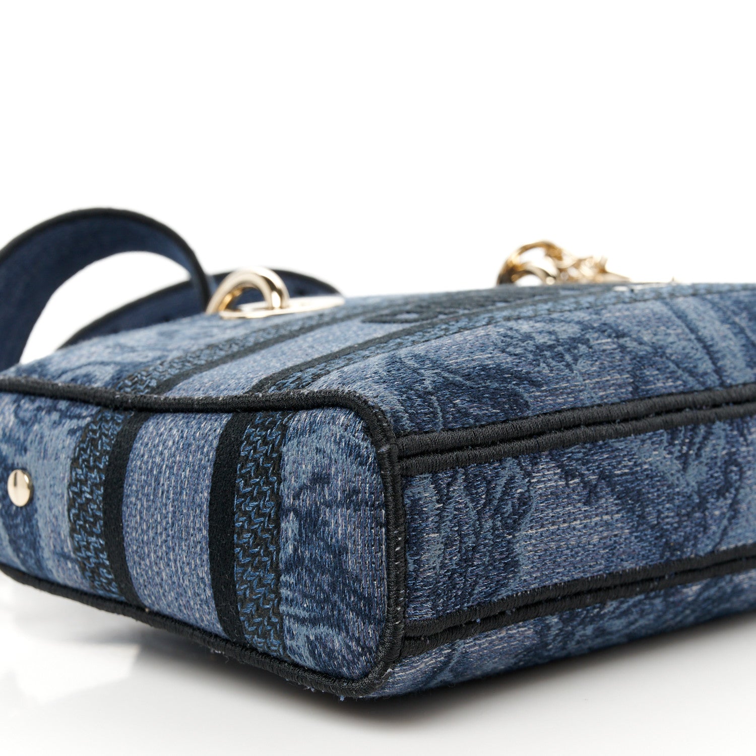 Christian Dior Canvas Toile De Jouy Embroidered Medium Lady D-Joy Blue Black 8 of 9