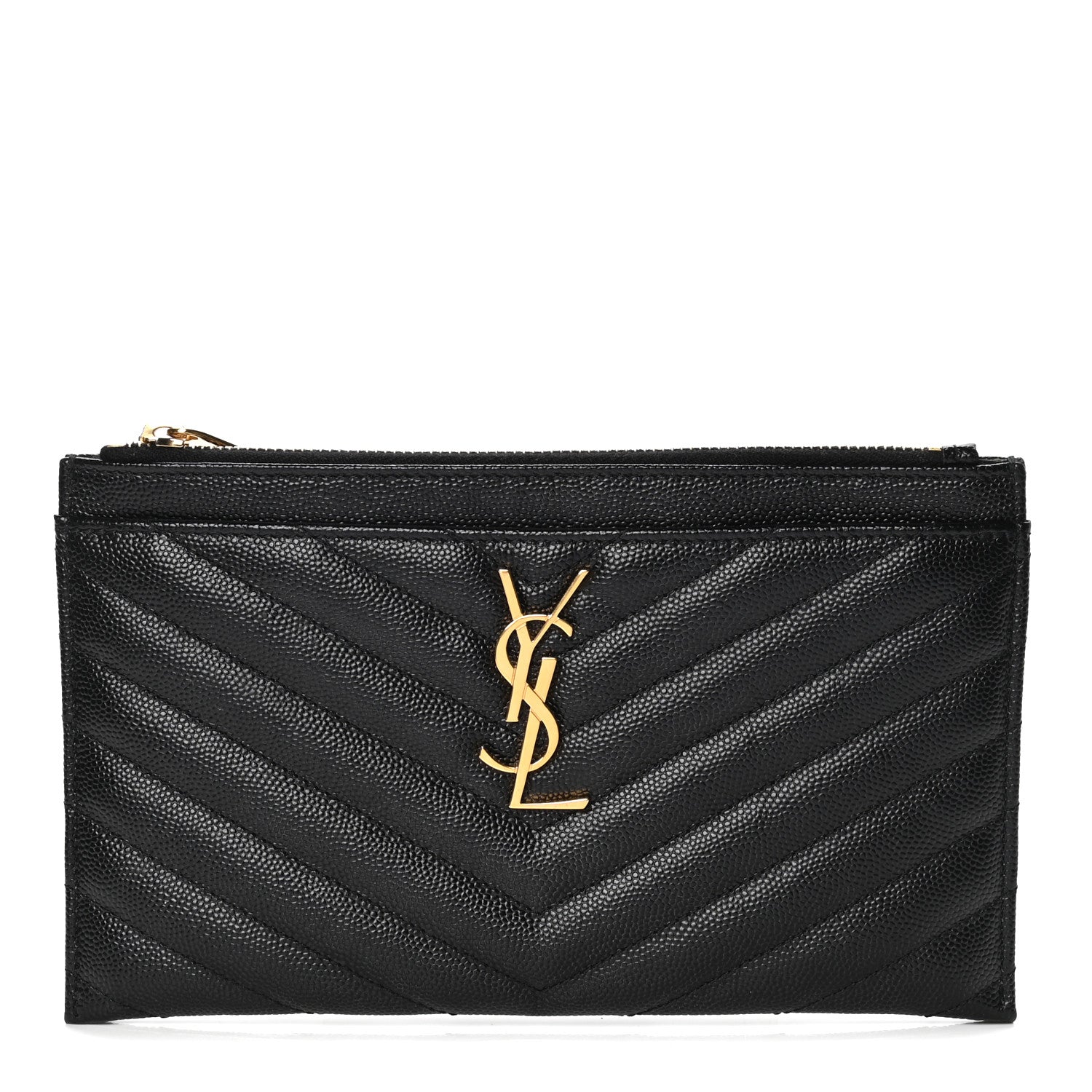 Saint Laurent Grain De Poudre Chevron Monogram Bill Pouch Black 1 of 4