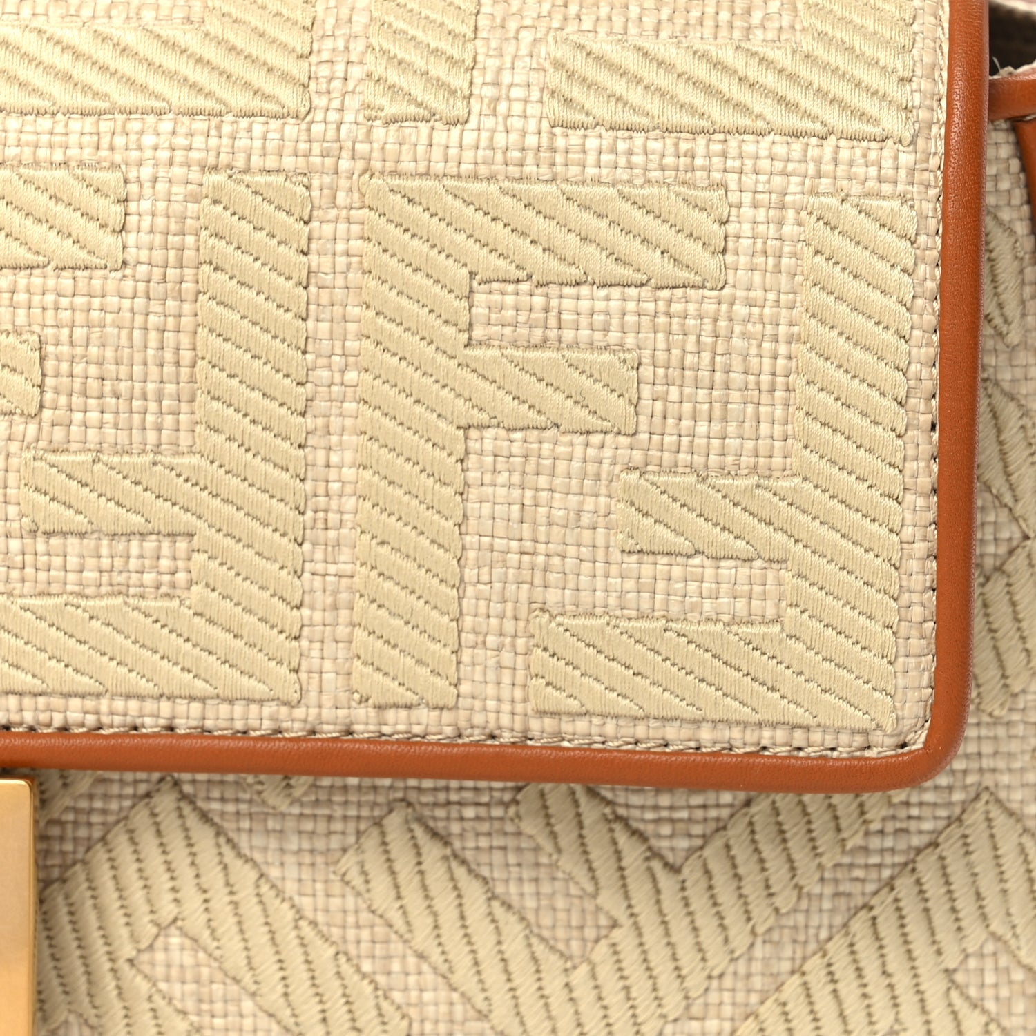 Fendi Raffia Vitello King Lucido FF Embroidered Baguette Alchemy Brandy 1 of 10
