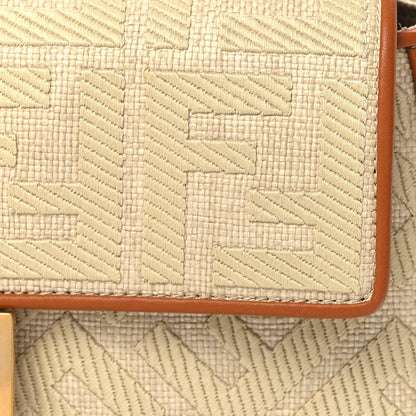 Fendi Raffia Vitello King Lucido FF Embroidered Baguette Alchemy Brandy 1 of 10