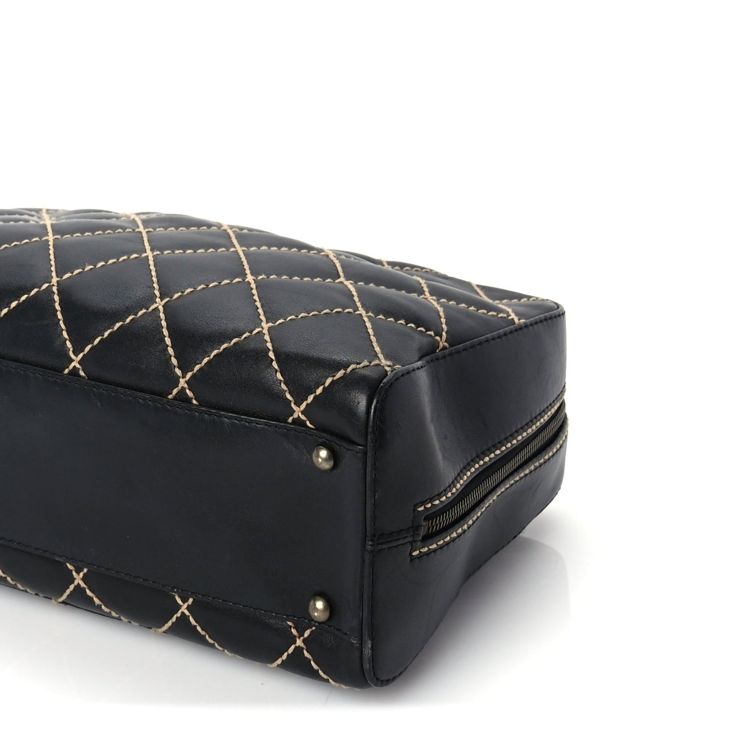 Calfskin Wild Stitch Top Handle Bag Black