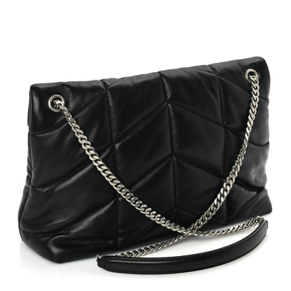 Saint Laurent Lambskin Quilted Medium Loulou Puffer Monogram Chain Satchel Black 2 of 8