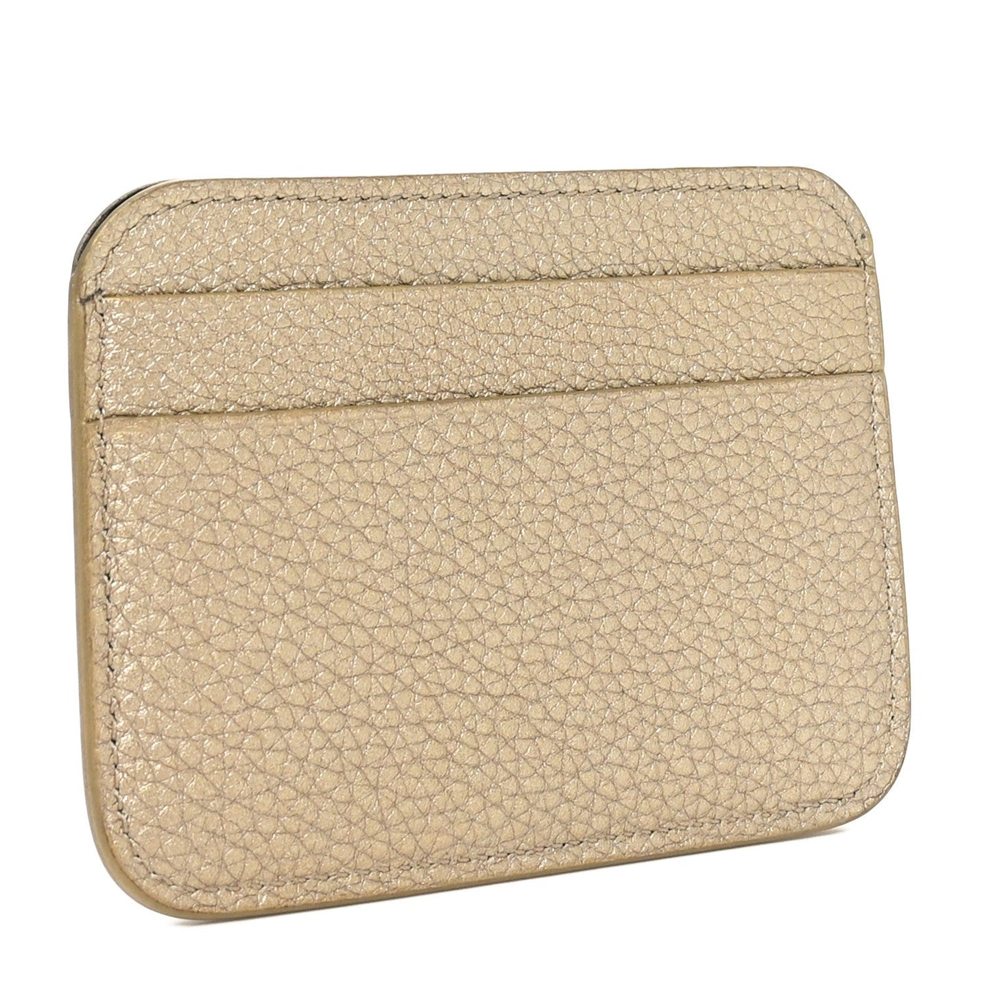 Grained Calfskin Logo Cash Rounded Card Holder Gold Black
