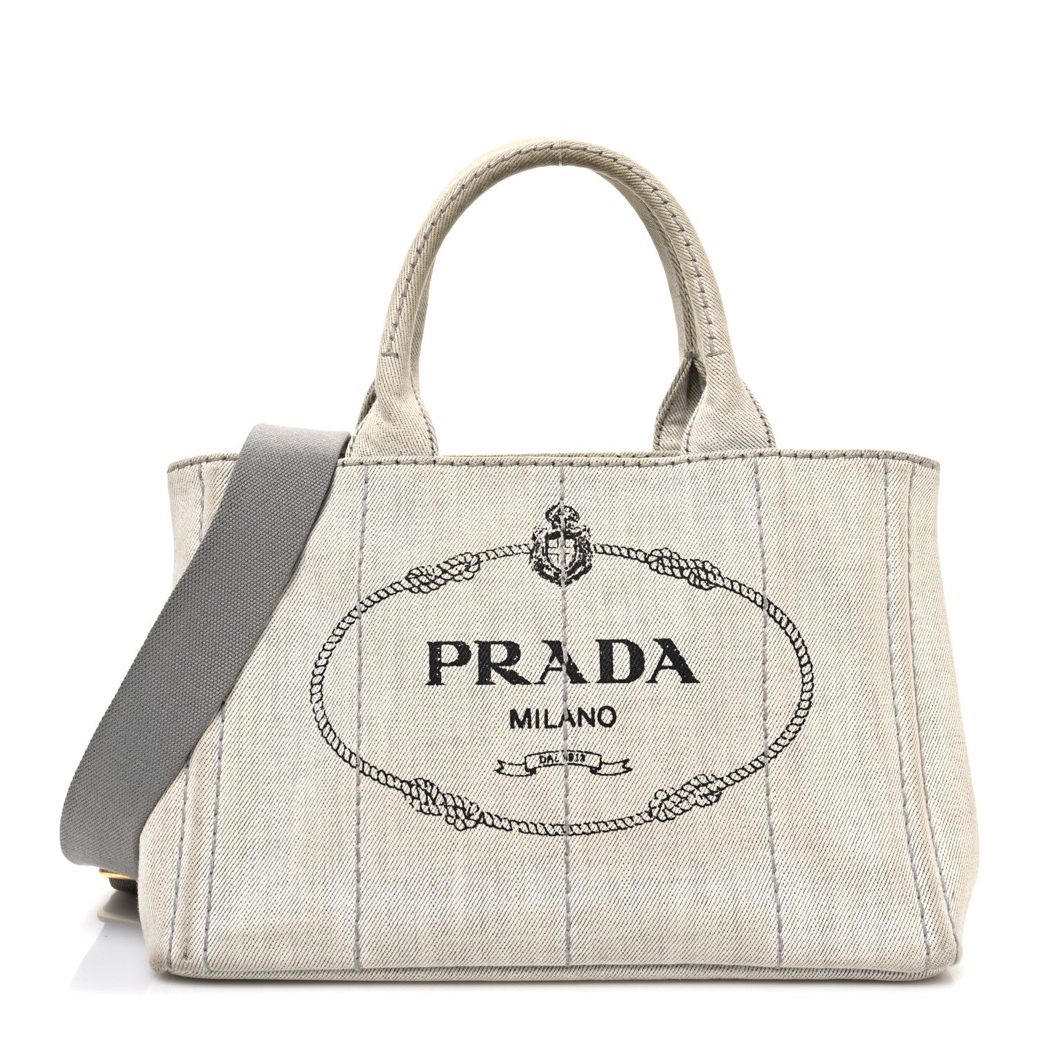 Prada Denim Small Logo Tote Bianco 1 of 12