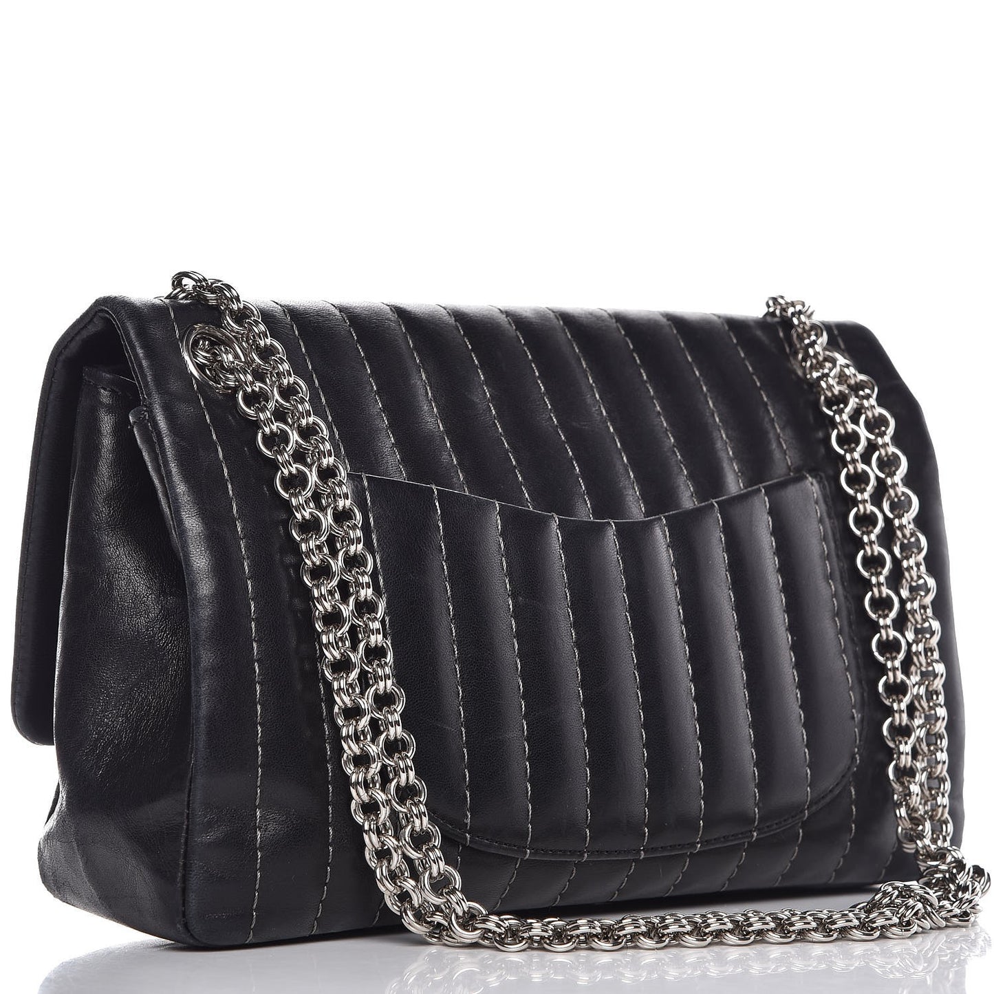 Lambskin Vertical Quilted Medium Single Flap Black