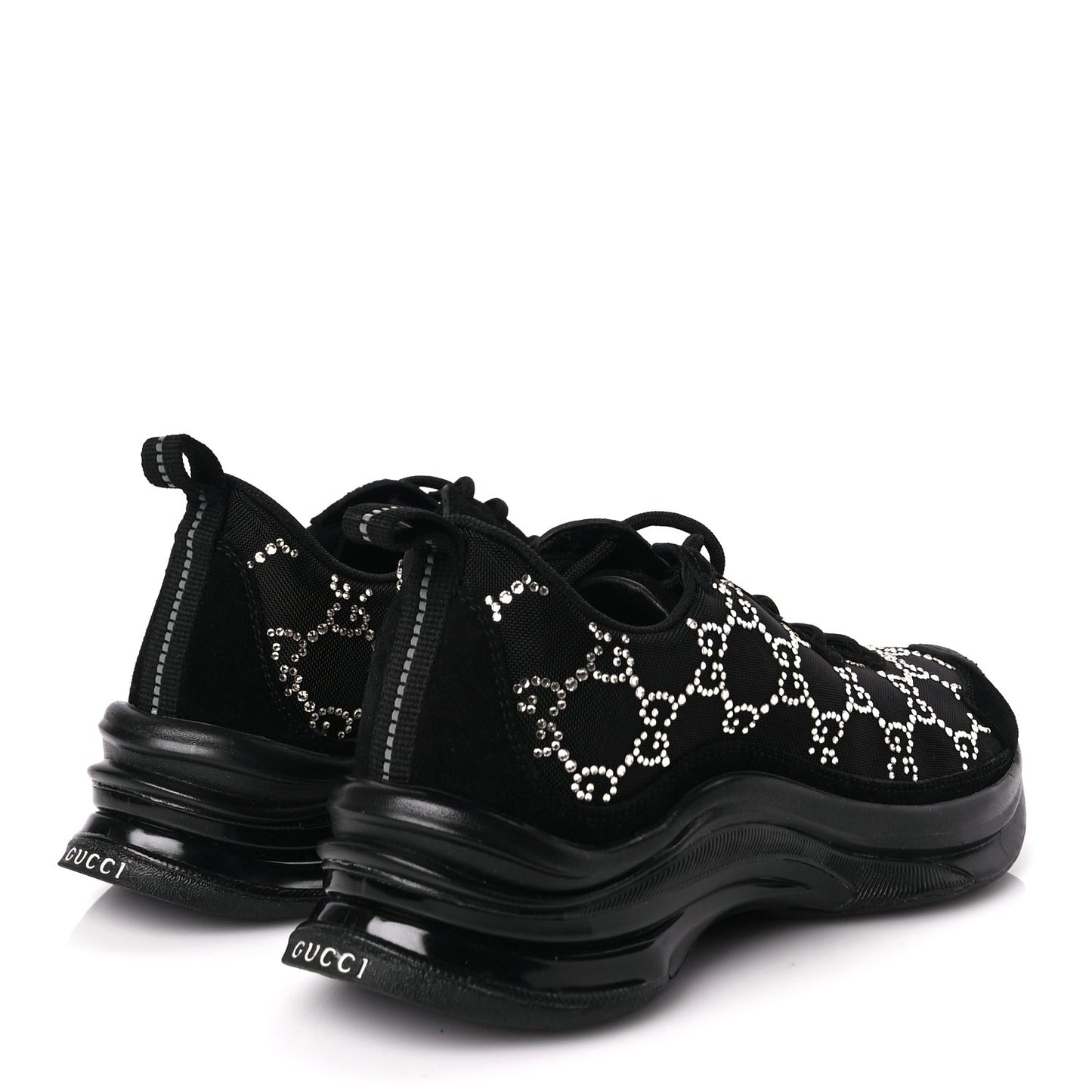 Tela Retino Mesh Crystal Suede GG Monogram Womens  Run Sneakers 36 Black Silver