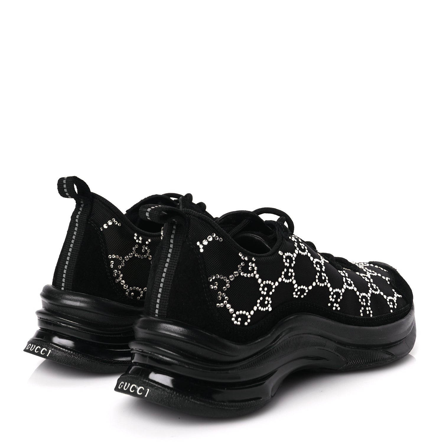 Gucci Tela Retino Mesh Crystal Suede GG Monogram Womens  Run Sneakers 36 Black Silver 5 of 8