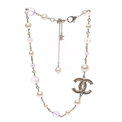 Chanel Pearl Beaded CC Necklace Gold Purple 3 of 4