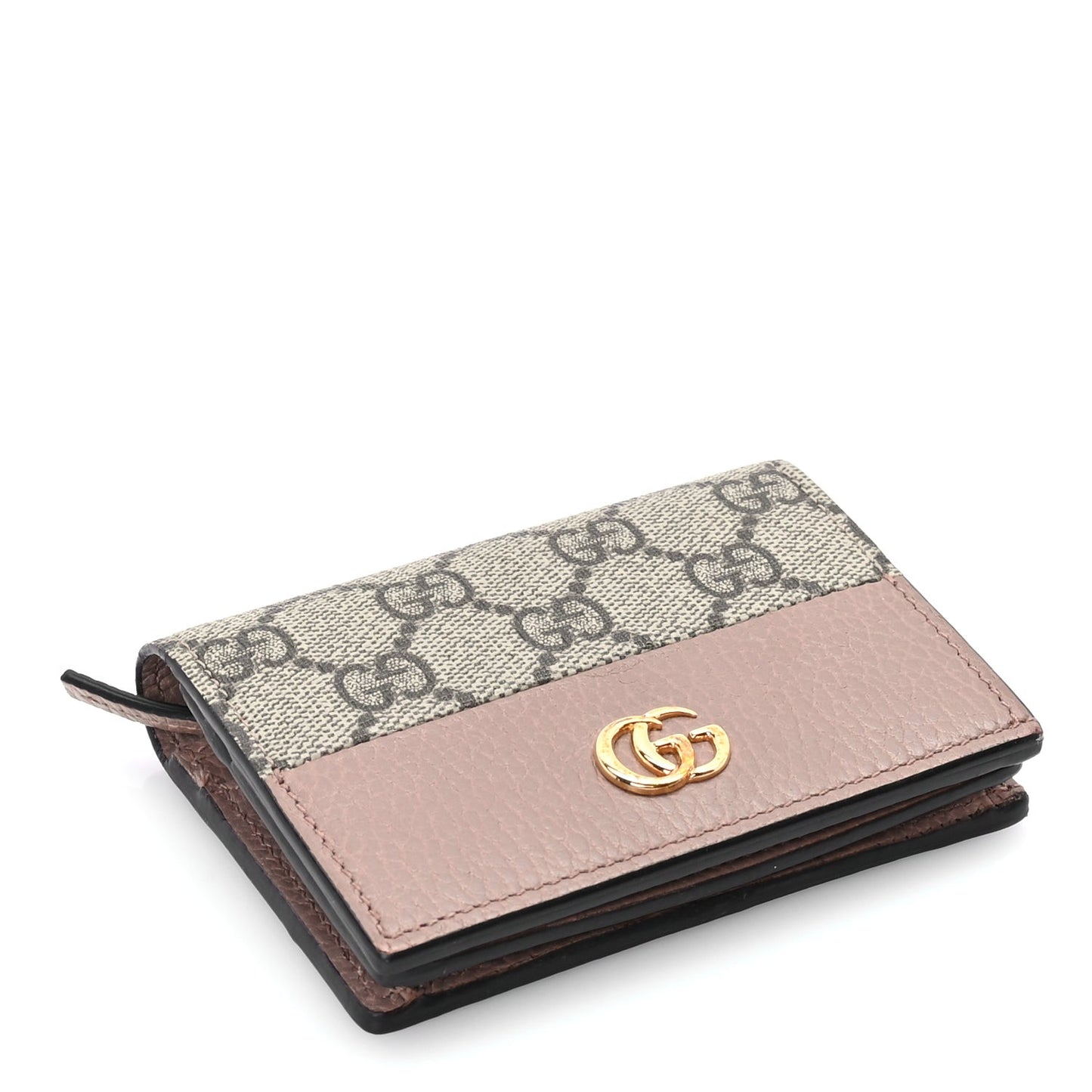 Dollar Calfskin GG Supreme Monogram GG Marmont Card Case Porcelain Rose Beige Ebony