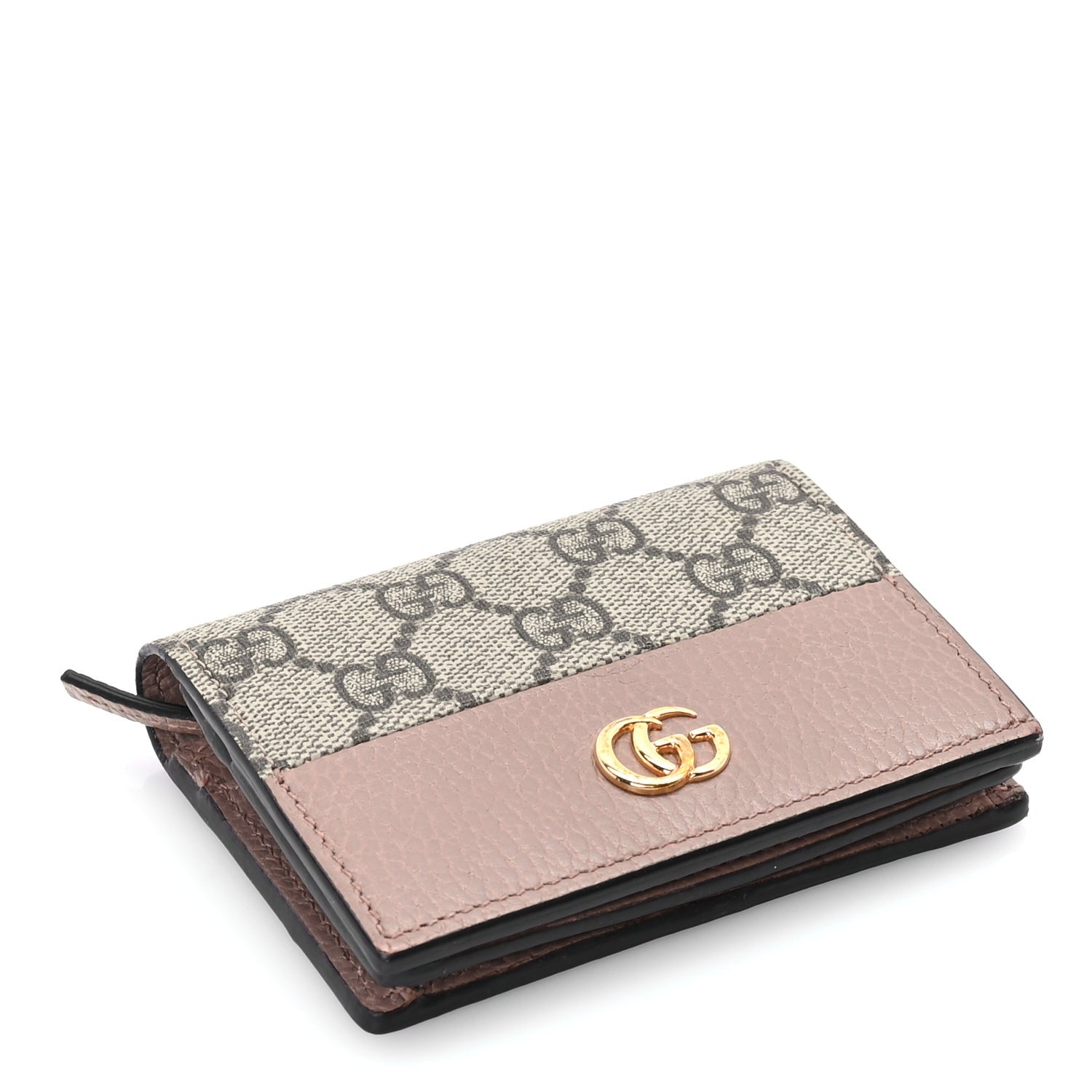 Gucci Dollar Calfskin GG Supreme Monogram GG Marmont Card Case Porcelain Rose Beige Ebony 3 of 6
