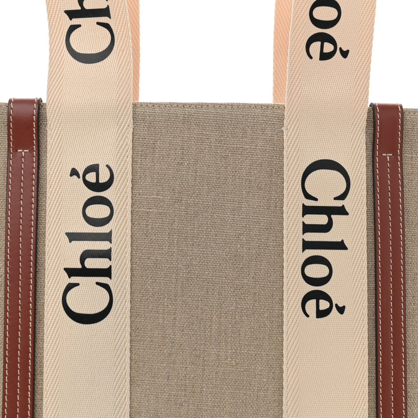 Linen Calfskin Medium Woody Ribbon Tote White Brown