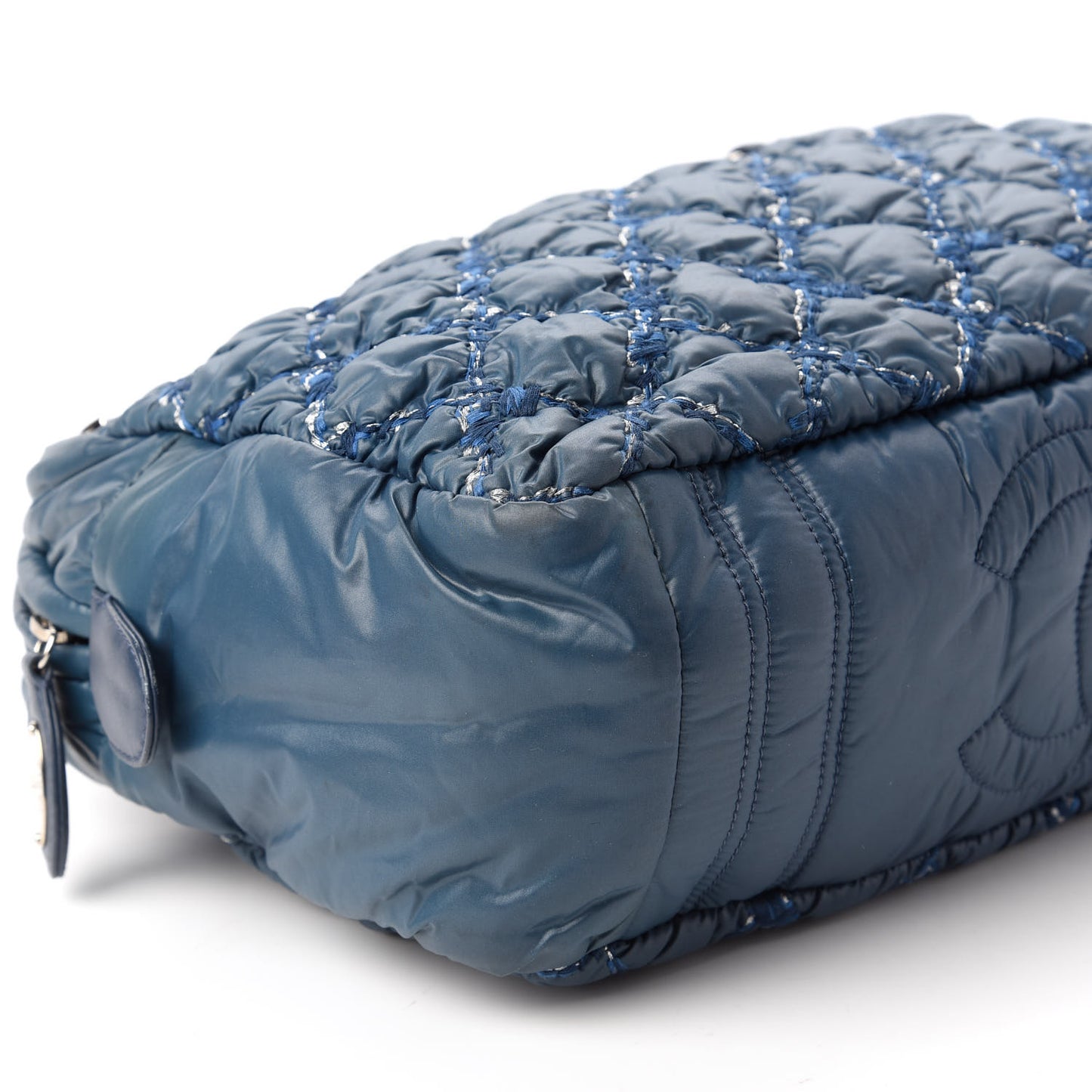 Nylon Quilted Tweed Stitch Bubble Camera Case Blue