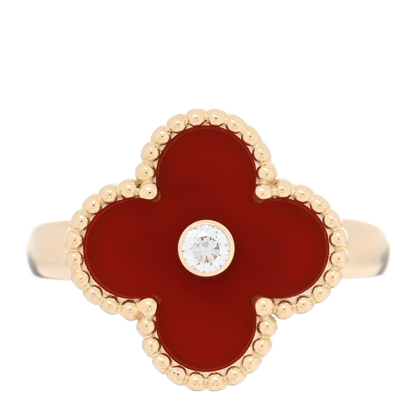 18K Yellow Gold Carnelian Diamond Vintage Alhambra Ring 49 5