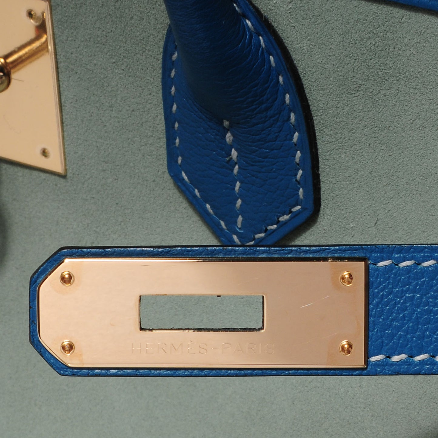 Veau Doblis Evergrain Grizzly Birkin 35 Bleu de Galice Ciel