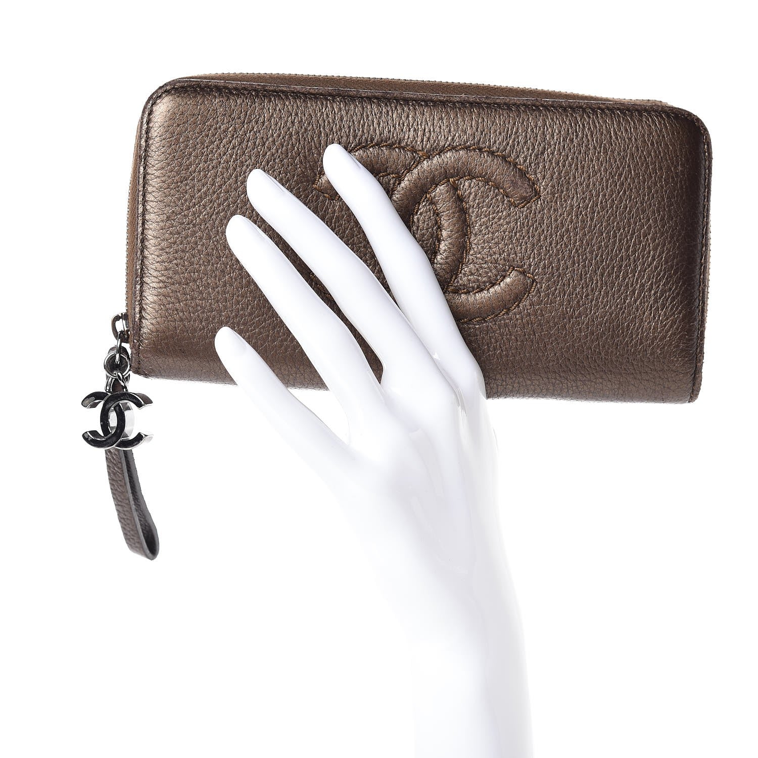 Chanel Metallic Calfskin Large Timeless Zip Around Wallet Brown 2 of 16