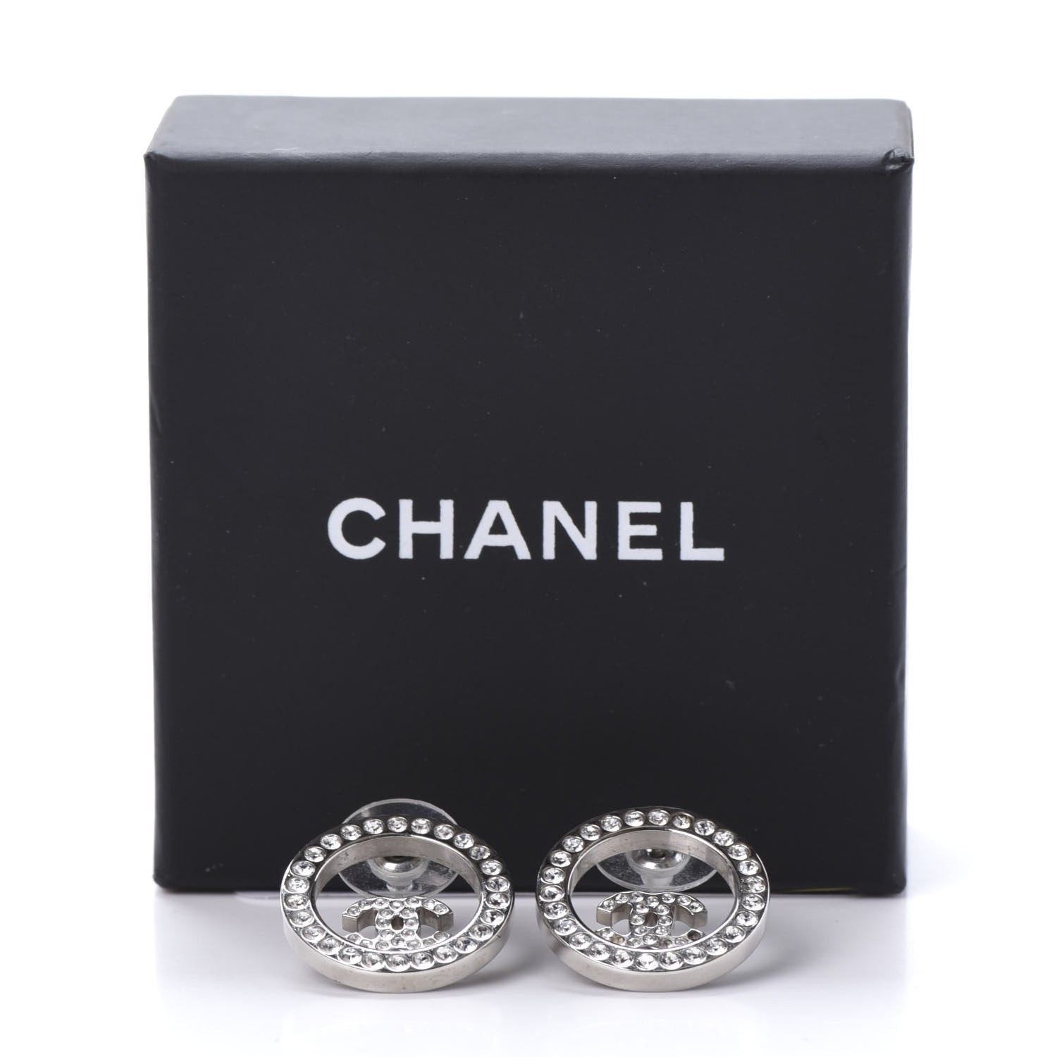 Chanel Crystal CC Round Earrings Silver 6 of 6