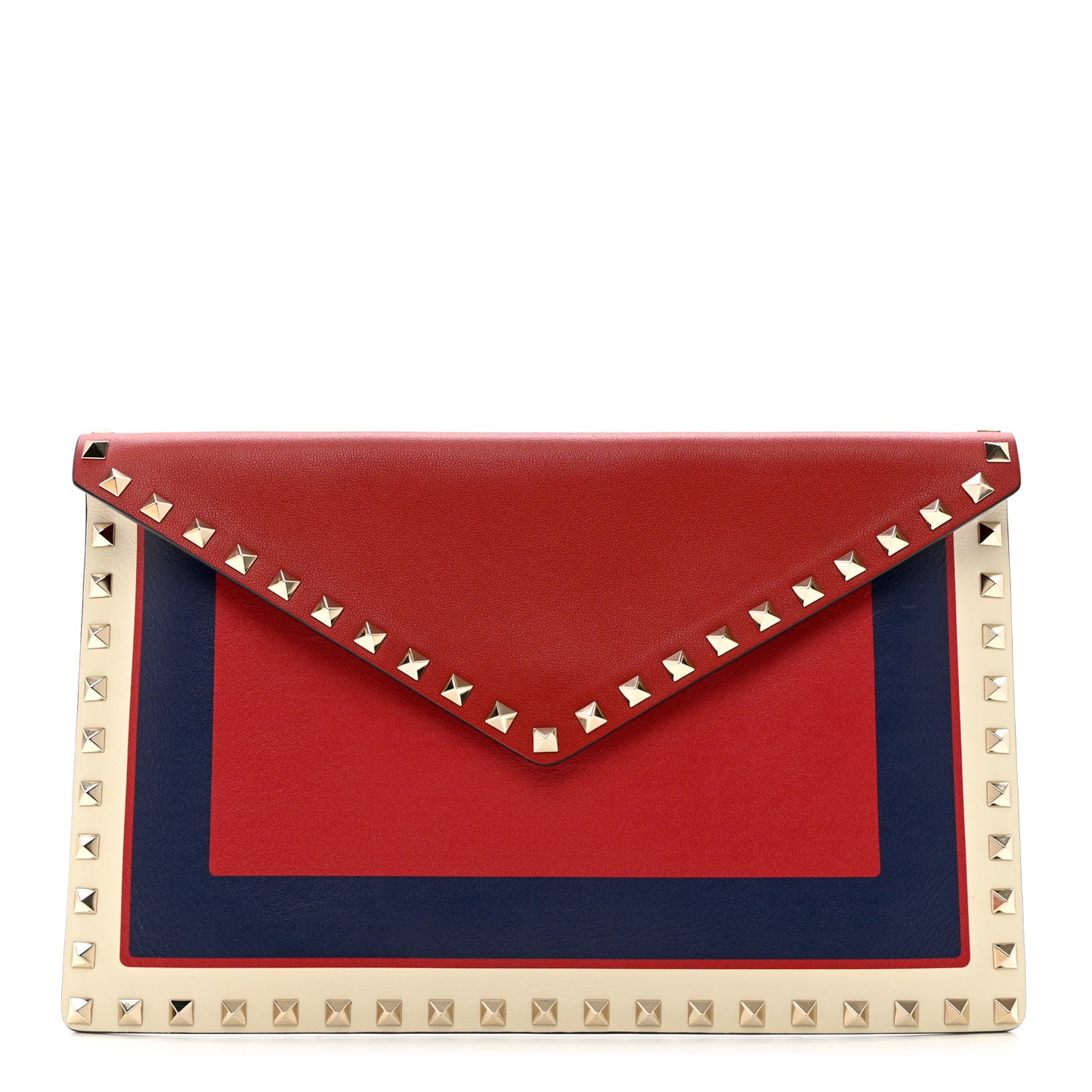 Vitello Color Block Rockstud Envelope Clutch Pure Blue Light Ivory Red