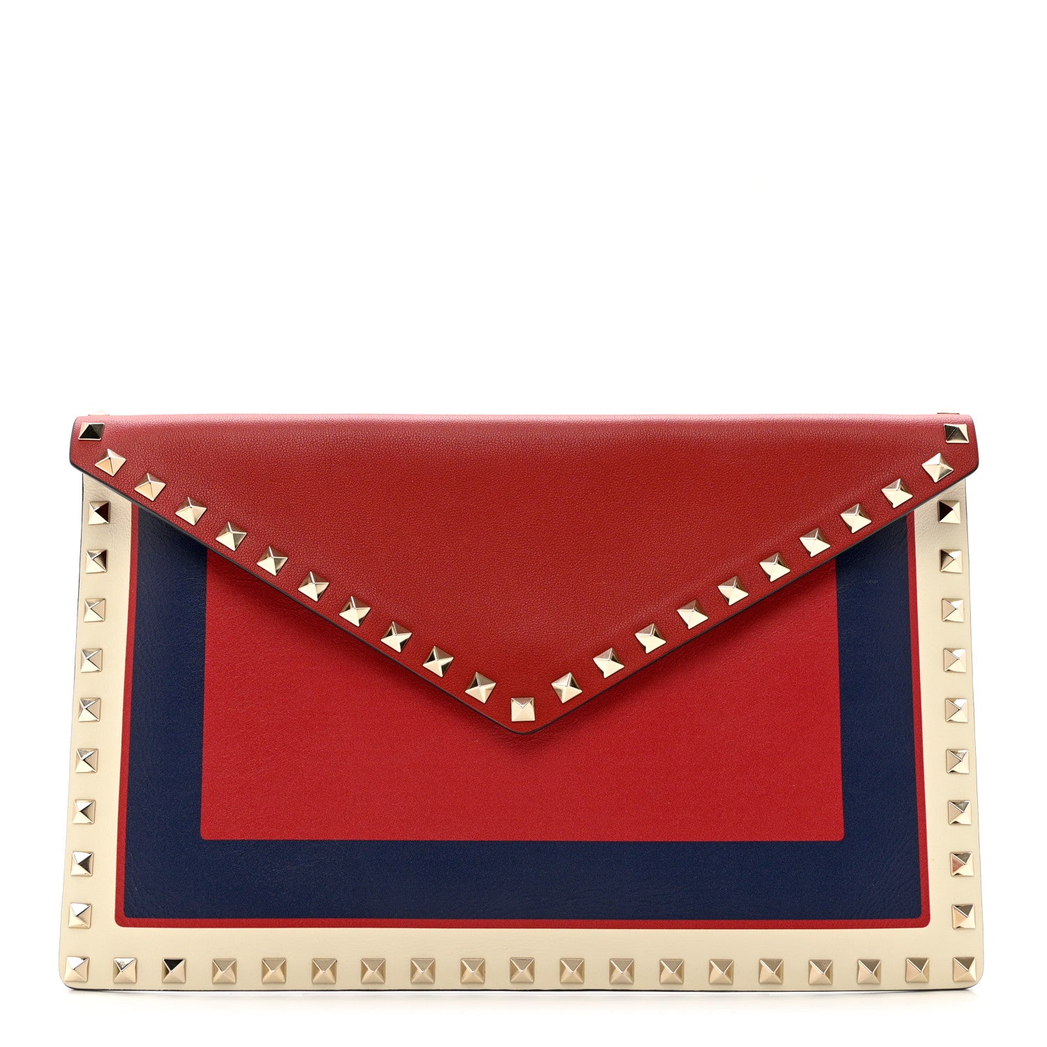 Valentino Garavani Vitello Color Block Rockstud Envelope Clutch Pure Blue Light Ivory Red 1 of 6