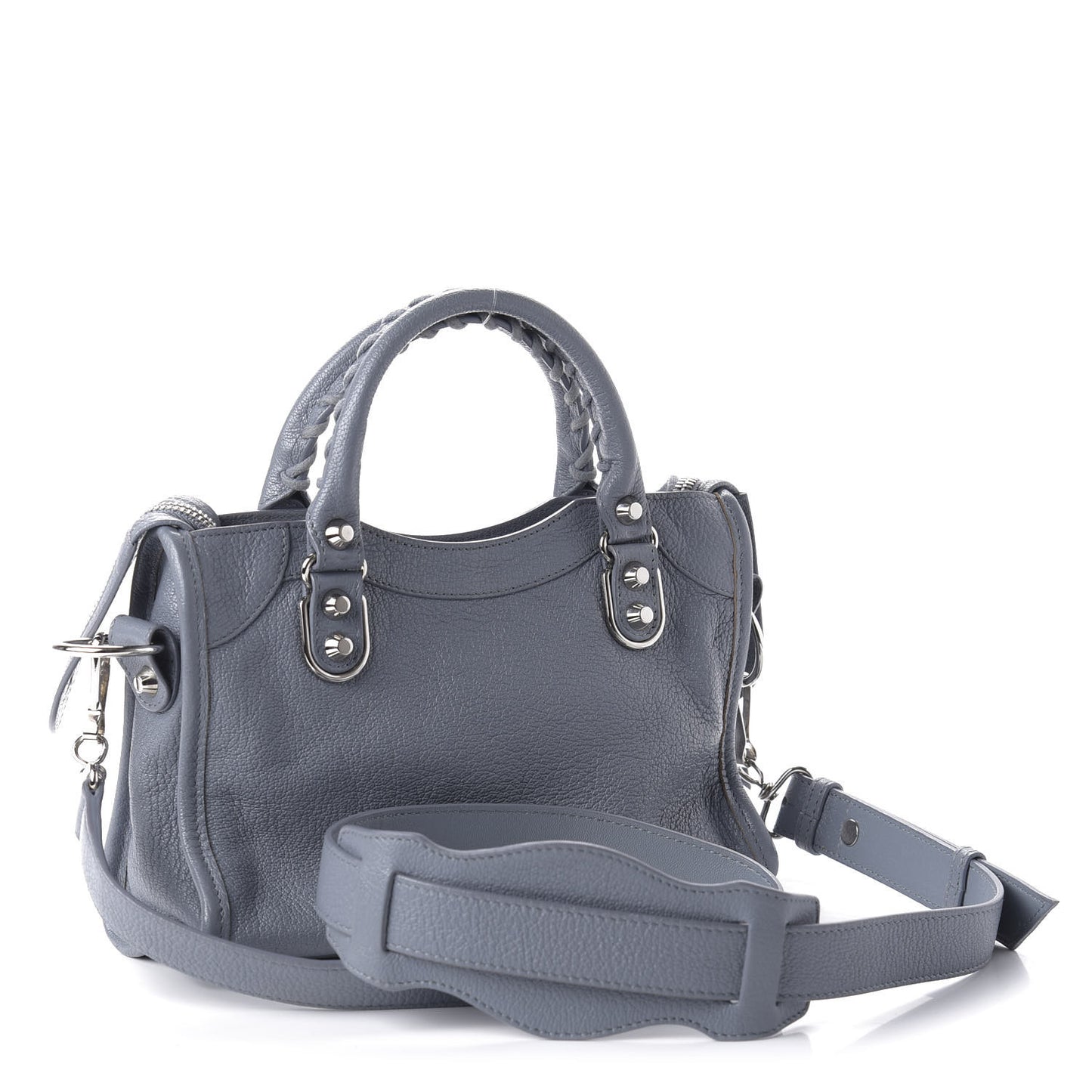 Chevre Silver Metallic Edge Hardware Mini City Bleu Acier