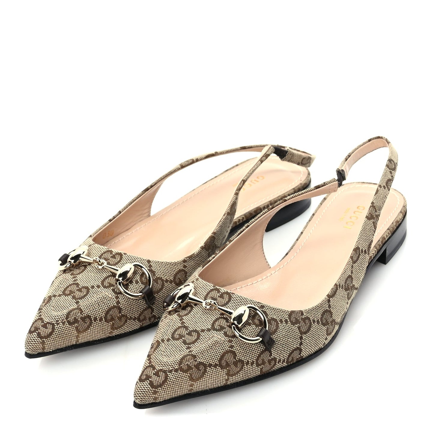 Monogram Horsebit Womens Slingback Ballet Flat 39  Beige Ebony Cocoa
