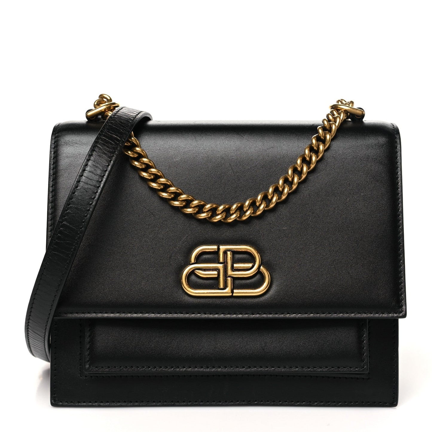 Box Calfskin S Sharp Chain Shoulder Bag Black