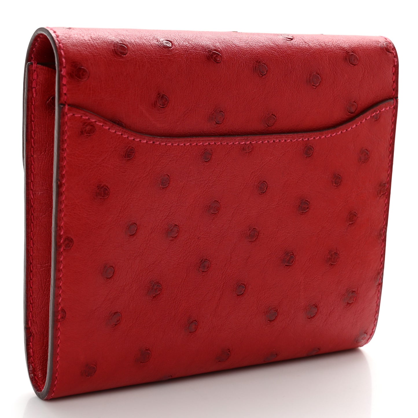 Ostrich Constance Short Wallet Rouge Vif