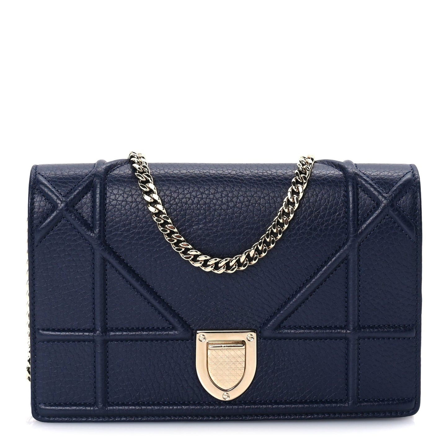 Grained Calfskin Diorama Wallet on Chain Pouch Blue